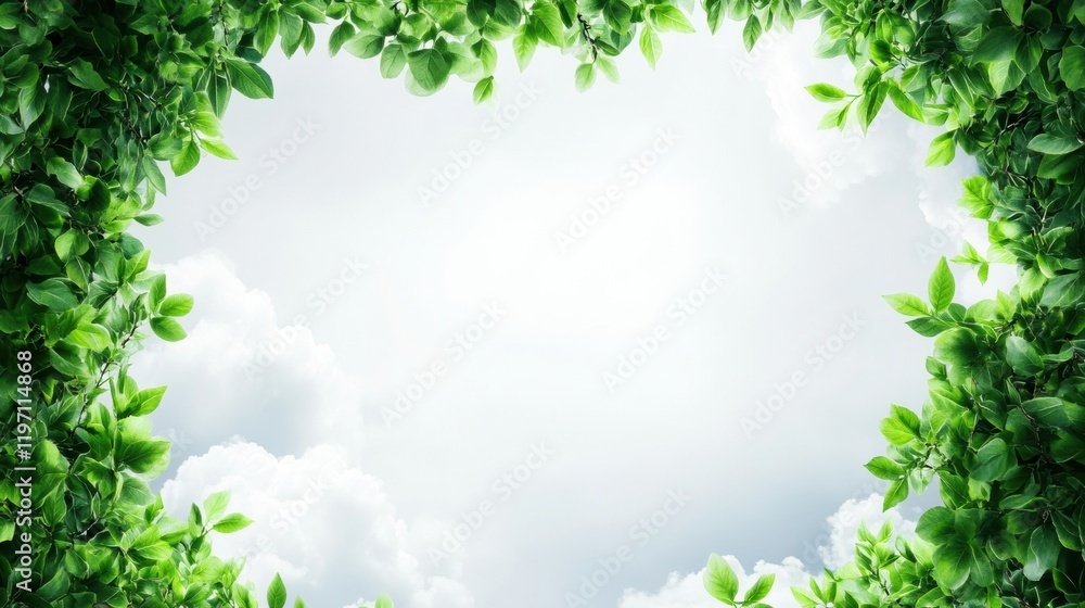 Aufkleber natural frame of green leaves with open sky providing a perfect space for adding text or messages. g