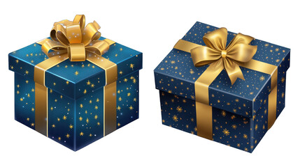 Two blue boxes with gold bows on top