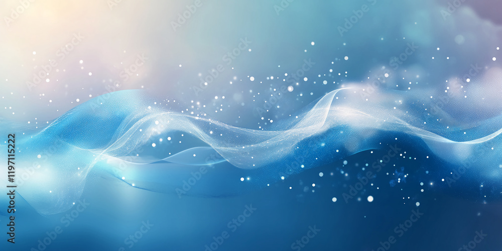 Poster elegant blue wave with sparkling light particles on a gradient background