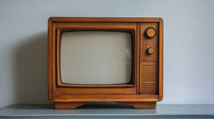 Vintage Wooden TV Box with Cut-Out Frame and Screen Insert – Retro Television Display Prop,...