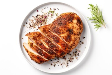 Grilled chicken breast with spices on white background