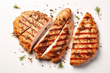 Grilled chicken breast with spices on white background