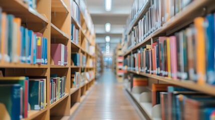 A library with many bookshelves and books