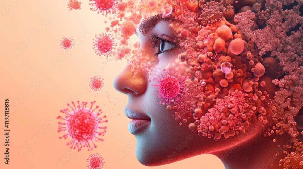 Poster a dynamic representation of skin bacteria and microorganisms, illustrating the importance of a diver