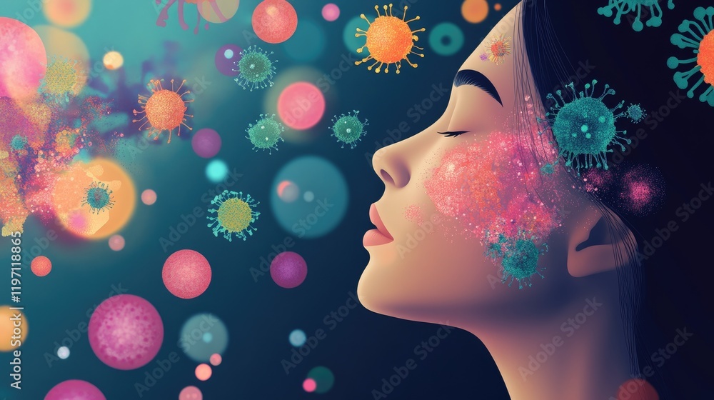 Poster a dynamic representation of skin bacteria and microorganisms, illustrating the importance of a diver