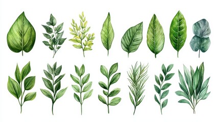 Exploring the charm of Scandinavian greenery with a collection of beautiful grass and leaf elements representing nature's vibrant palette