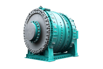 Industrial Machine Rotating with Teal Coating and Transparent Background
