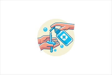 washing hand with Antibacterial hand sanitizer, disinfection gel symbol in cartoon flat illustration vector isolated in white background.