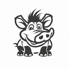 Fototapeta premium Cute Flat Vector Logo of a Playful Warthog in Black and White
