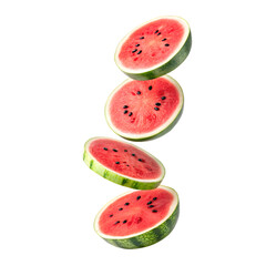 slice of watermelon falling isolated on transparent background