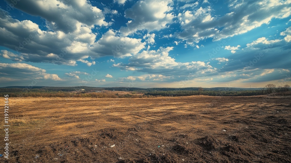 Poster A landfill site extending into the distance, visually representing the escalating environmental impact of consumer waste, under a wide-open sky highlighting its vast scale
