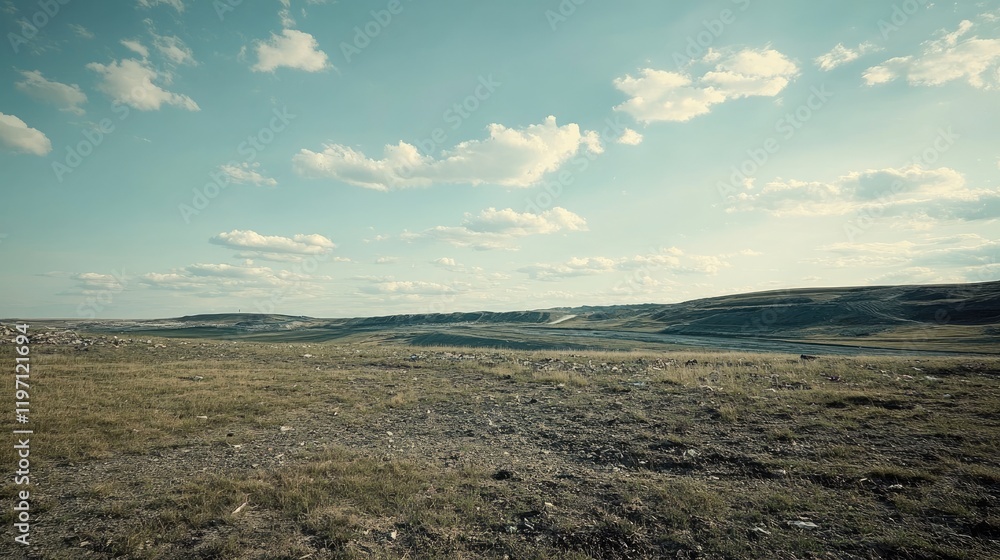 Poster A landfill site extending into the distance, visually representing the escalating environmental impact of consumer waste, under a wide-open sky highlighting its vast scale