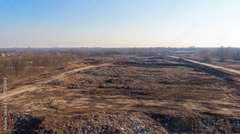 Poster A large landfill site extending into the distance, highlighting the environmental concerns caused by increasing consumer waste, under a clear sky with a focus on the scale of the issue