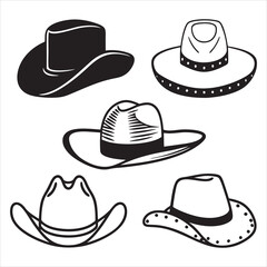 SET OF VECTOR VARIOUS COWBOY HATS SILHOUETTES