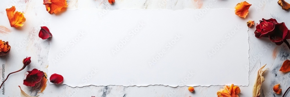 Leinwandbilder elegant flat lay arrangement featuring dried flowers around an empty mock up space for inviting text