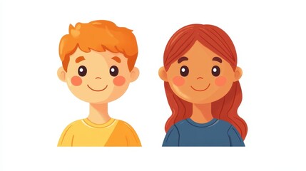 Kids in cheerful flat vector design showcasing joyful expressions on a white background, representing friendship and diversity in a playful style for educational purposes