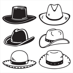 SET OF VECTOR VARIOUS COWBOY HATS SILHOUETTES