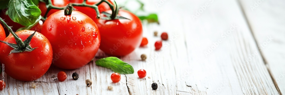 Leinwandbilder fresh ripe tomatoes on a rustic wooden surface with copy space for text and promotions. generative a