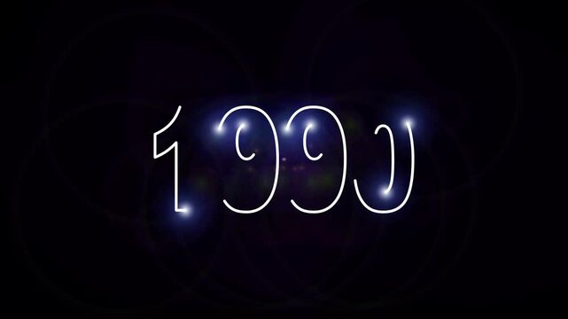 text 1990 animation on black background.