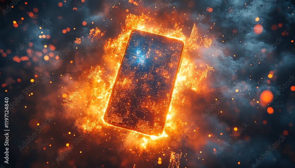 Aufkleber cloud storage concept with a digital smartphone, surrounded by dynamic holographic icons of files, f