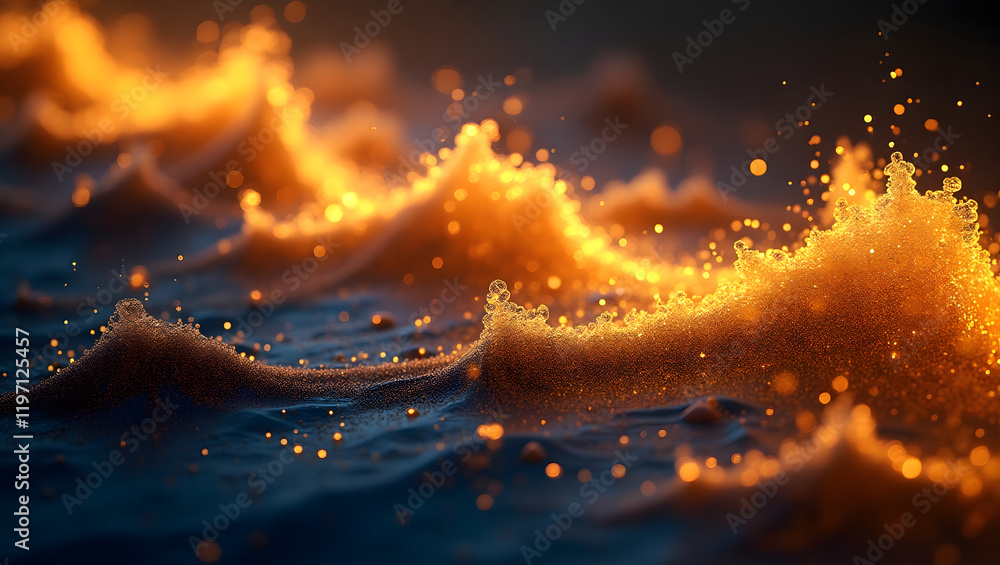Aufkleber abstract golden waves with luminous particles creating a surreal ocean scene