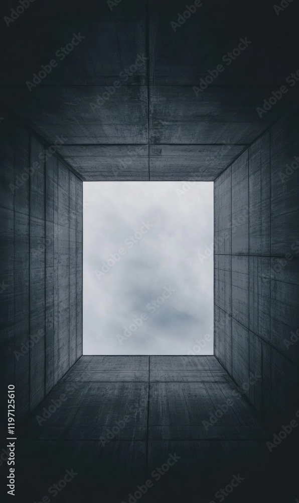 Poster open space with cloudy sky viewed from a concrete structure at midday offering a unique perspective 