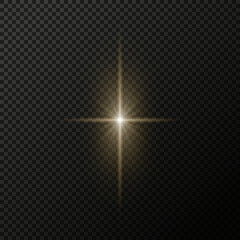 Star light effect isolated. Glare of light yellow sunshine ray vector