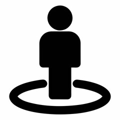 A man is standing in the middle of a circle. The circle is white. The man is black