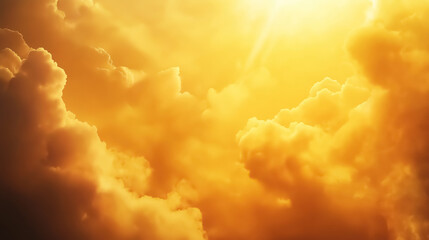 Yellow sunlight cutting through golden clouds at sunset