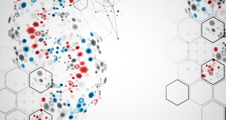 Abstract hexagon background with plexus effect for design works. Vector.