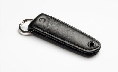 Elegant Black Leather Key Holder with Metal Ring