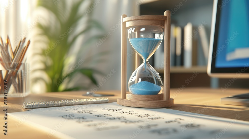Fototapete a sand timer on a desk with a calendar transition from 2025 to 2026, illustrating the concepts of go