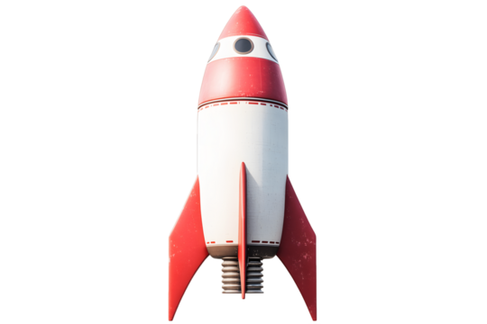 Retro Rocket Ship Soars Through Space with Transparent Background