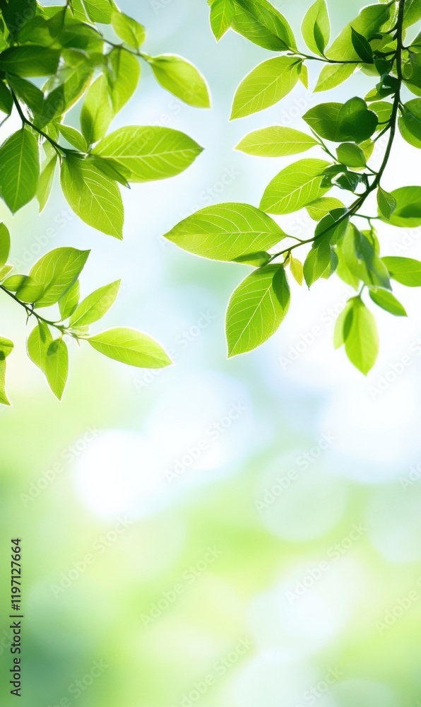 Aufkleber Bright green leaves create a tranquil atmosphere suitable for text placement in a natural setting. Generative AI