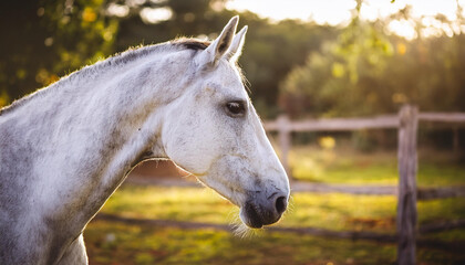 Obraz premium Close-up portrait of young horse with natural background. Farm, domestic animal. Livestock