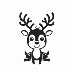 Naklejka premium Cute Reindeer Vector Logo With Black and White Outline Design