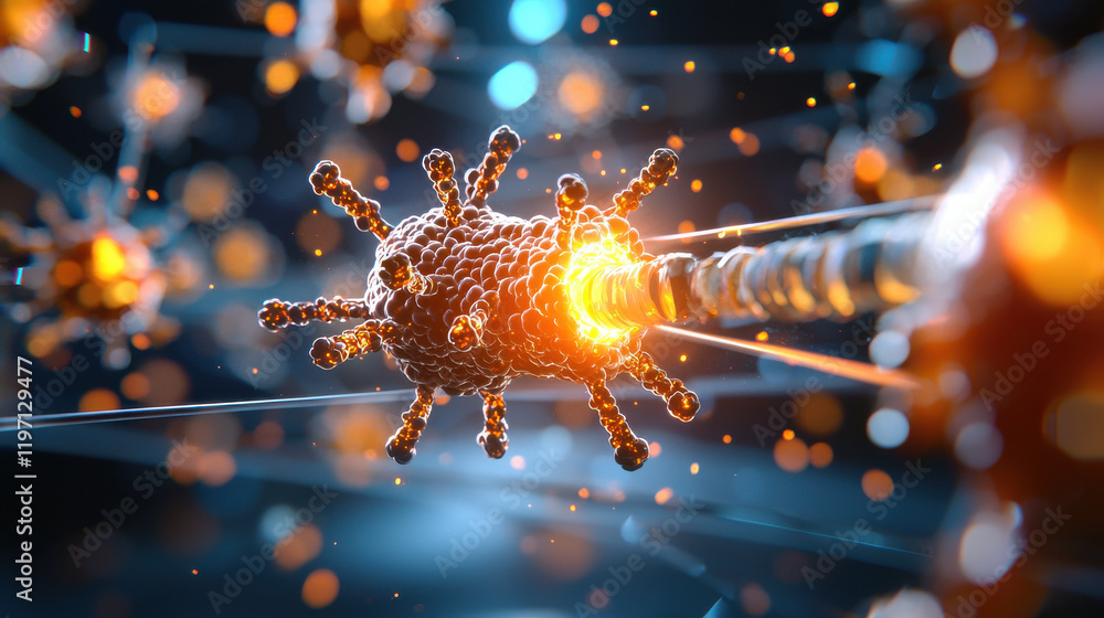Aufkleber conceptual 3D scene depicting nanotechnology manipulating particles, showcasing intricate details and vibrant colors. image evokes sense of innovation and scientific advancement
