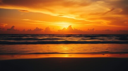 Obraz premium beach and sea scene in warm golden hues, creating a radiant and luxurious atmosphere with deep shadows for