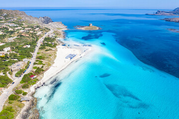 Stintino la Pelosa beach on the island Sardinia Italy, stunning white sand beach 