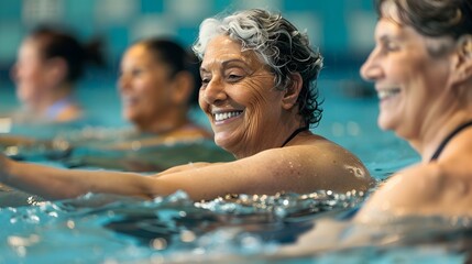 Fototapeta premium A woman in a swimsuit is smiling in the water