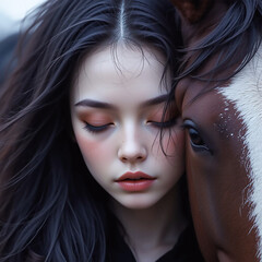 The girl hugging the horse's head was upset about something