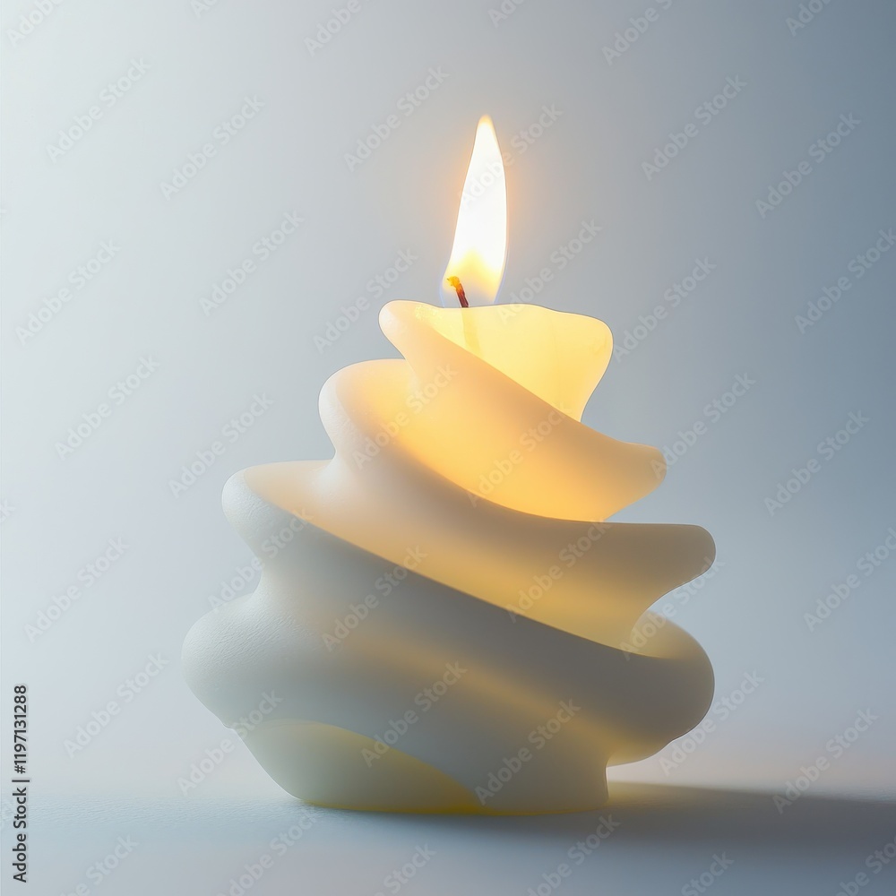 Poster elegant white candle with a swirling design illuminating a soft glow in a serene setting. generative