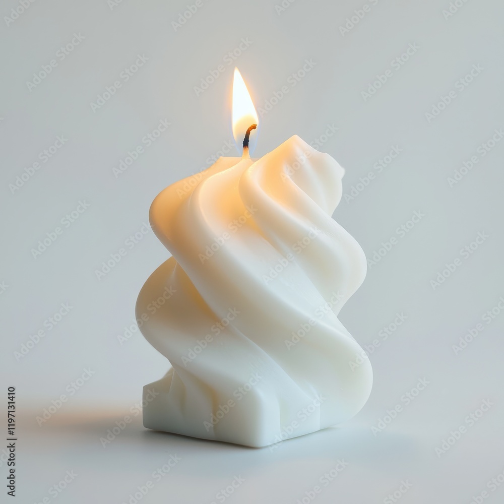 Poster elegant white candle swirling design illuminates softly with a gentle flame, creating a serene ambia