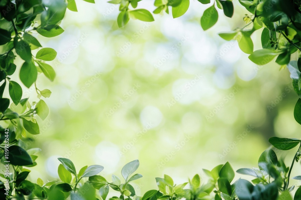 Aufkleber natural frame created by lush green leaves with empty space for text in a sunny outdoor setting. gen
