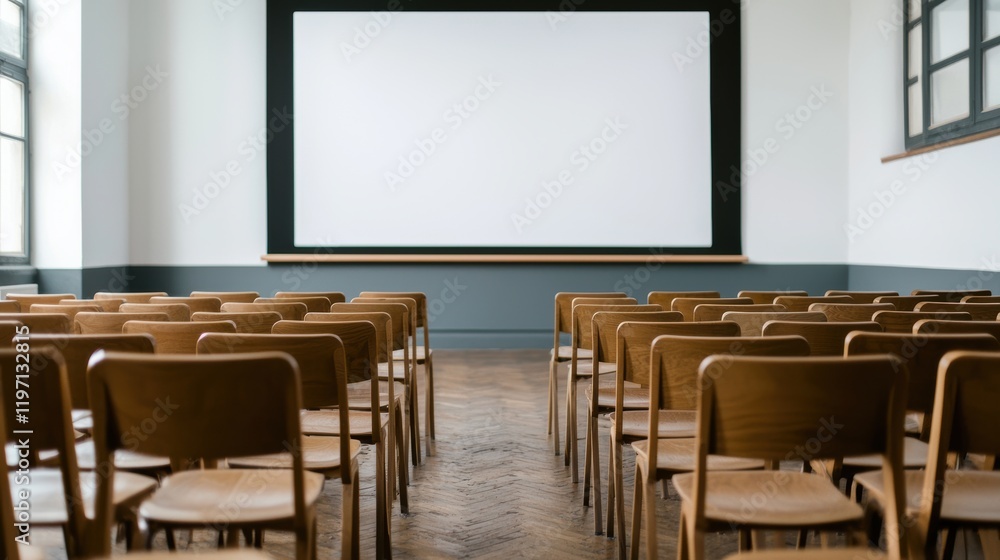 Poster Empty conference room with chairs and projector displaying blank screen