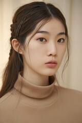 Fototapeta premium Close-Up Portrait of a Woman in Neutral-Colored Turtleneck