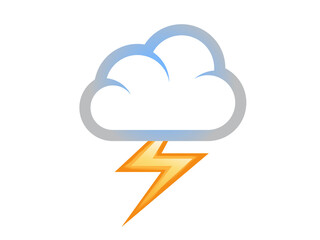 White thunderstorms cloud icon with yellow lightning bolt flashing from thundercloud