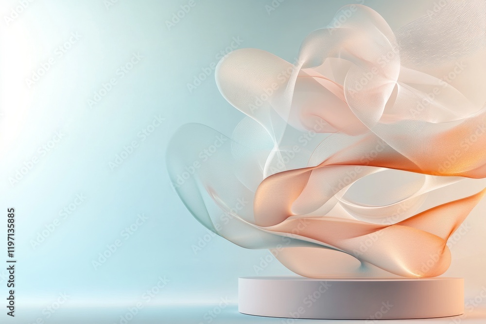 Aufkleber modern abstract design featuring flowing translucent shapes in soft colors against a light backdrop