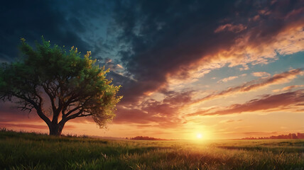 beautiful nature background with mystical sunset. seamless looping overlay 4k virtual video animation background

