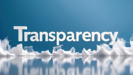 TRANSPARENCY text title in center and brush clean streamline clarify reduce focus in sky blue white silver colors